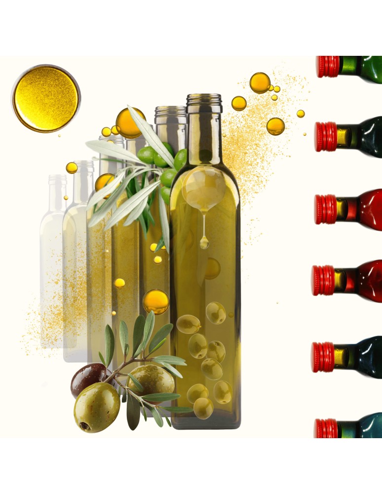 Szklane butelki na alkohol - galoniki - Butelki 500 ml maraski kwadratowe zielone na olej oliwę fi31 6szt NAKRĘTKI - produkt MODO24.PL 1