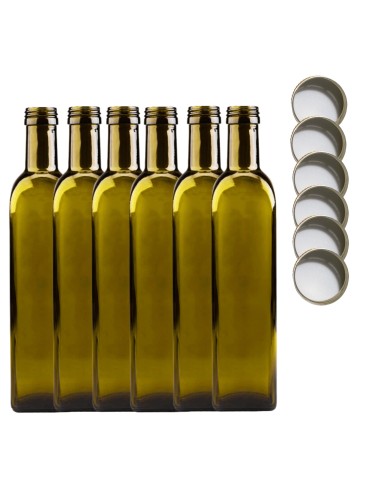 Butelki 500 ml maraski kwadratowe zielone na olej oliwę fi31 6szt NAKRĘTKI - produkt 2