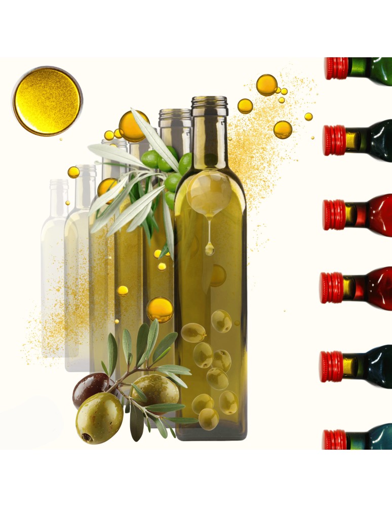 Szklane butelki na alkohol - galoniki - Butelki 500 ml maraski kwadratowe zielone na olej oliwę fi31 100szt NAKRĘTKI - produkt MODO24.PL 1