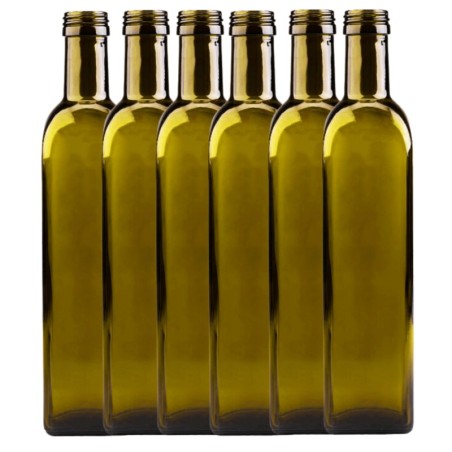 Butelki 500 ml maraski kwadratowe zielone na oliwę fi31 6szt BEZ NAKRETEK
