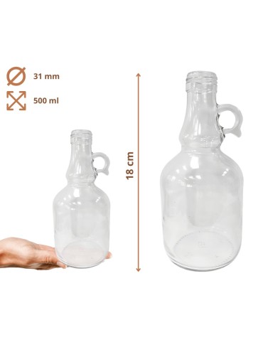 Szklane butelki na alkohol - galoniki - Butelki 500 ml galon z uchwytem soki na olej oliwę fi31 10szt NAKRĘTKI - product 3