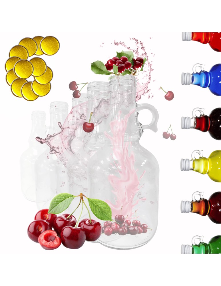 Szklane butelki na alkohol - galoniki - Butelki 500 ml galon z uchwytem soki na olej oliwę fi31 6szt NAKRĘTKI - produkt MODO24.PL 1