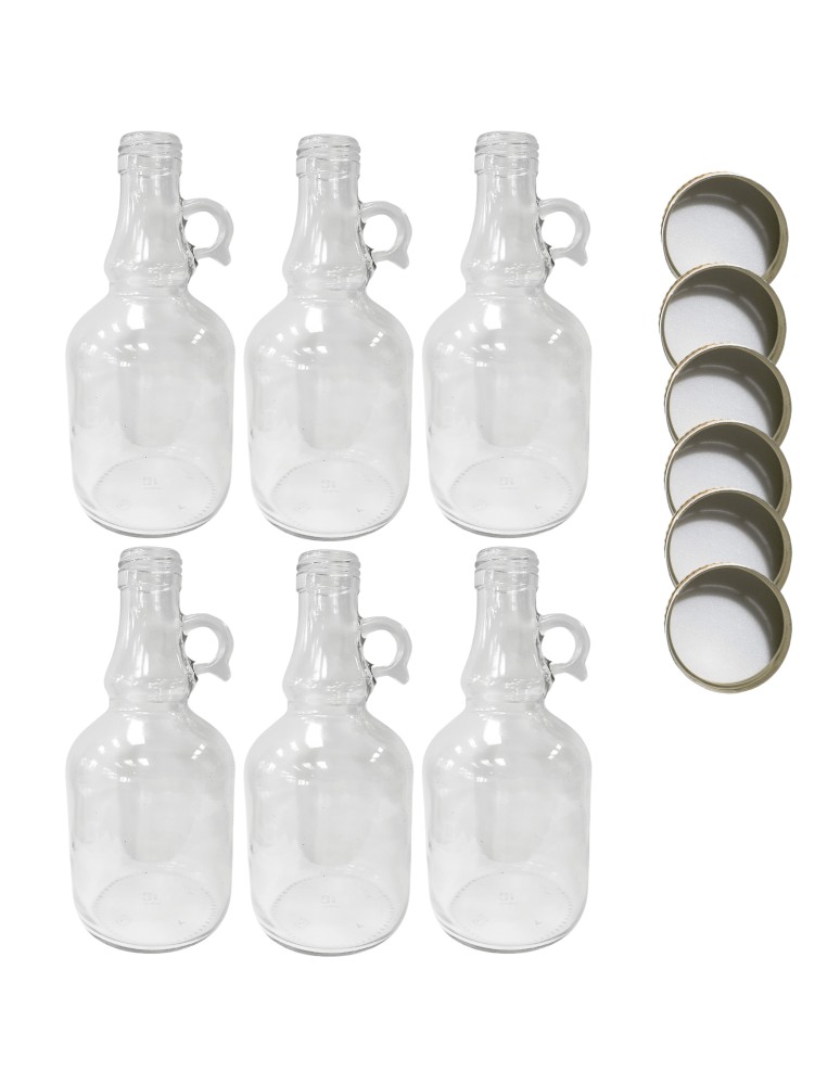 Szklane butelki na alkohol - galoniki - Butelki 500 ml galon z uchwytem soki na olej oliwę fi31 6szt NAKRĘTKI - product MODO24.PL 2