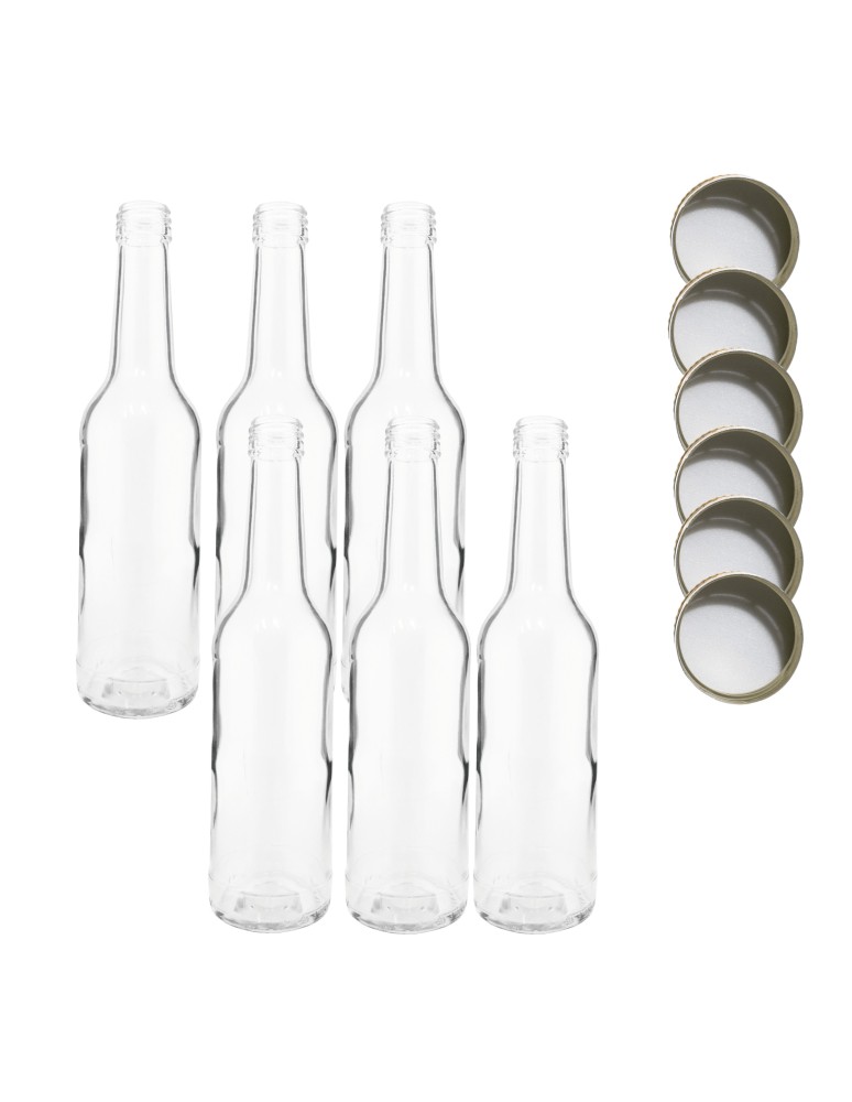 Szklane butelki na alkohol - galoniki - Butelki 330 ml na sok nalewkę syrop tradycyjne fi28 6szt NAKRĘTKI - product MODO24.PL 2