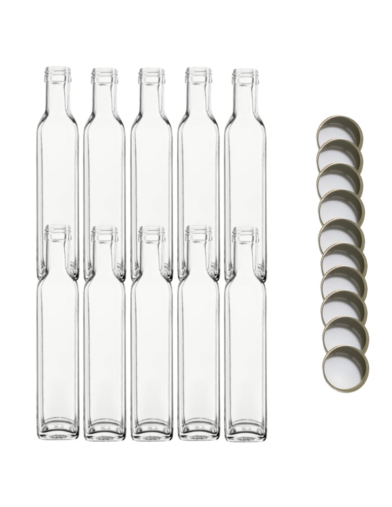 Szklane butelki na alkohol - galoniki - Butelki 250 ml maraski kwadratowe soki na olej oliwę fi31 10szt NAKRĘTKI - product MODO24.PL 2