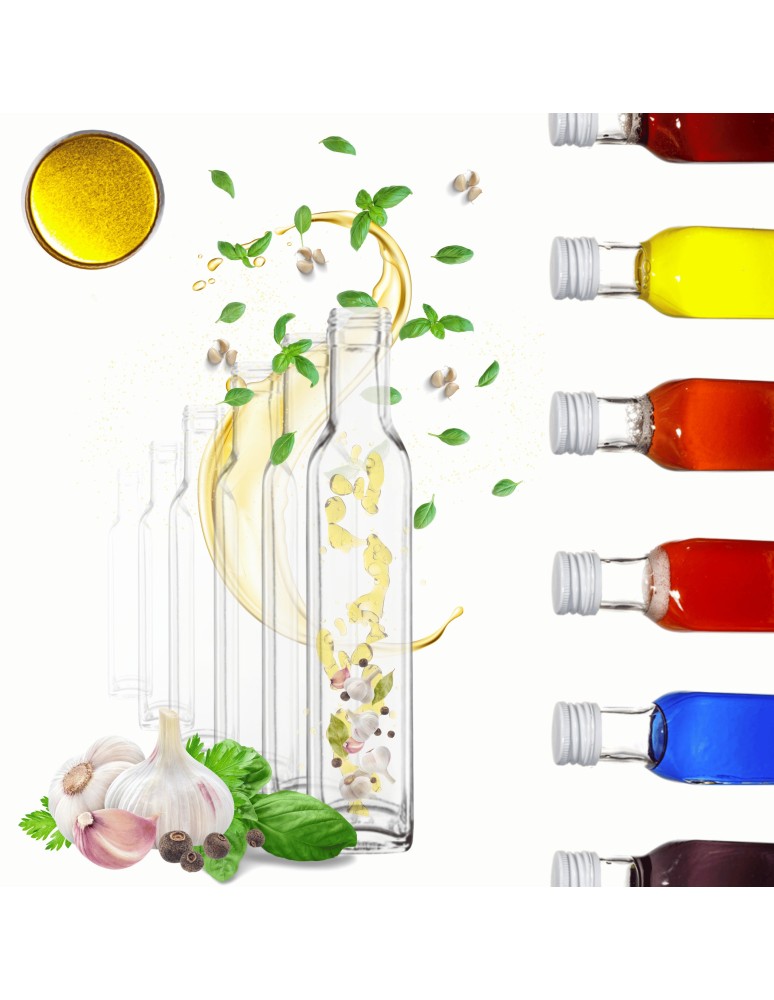 Szklane butelki na alkohol - galoniki - Butelki 250 ml maraski kwadratowe soki na olej oliwę fi31 6szt NAKRĘTKI - produkt MODO24.PL 1