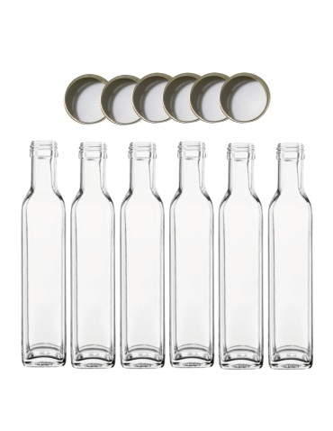 Butelki 250 ml maraski kwadratowe soki na olej oliwę fi31 6szt NAKRĘTKI - produkt 2