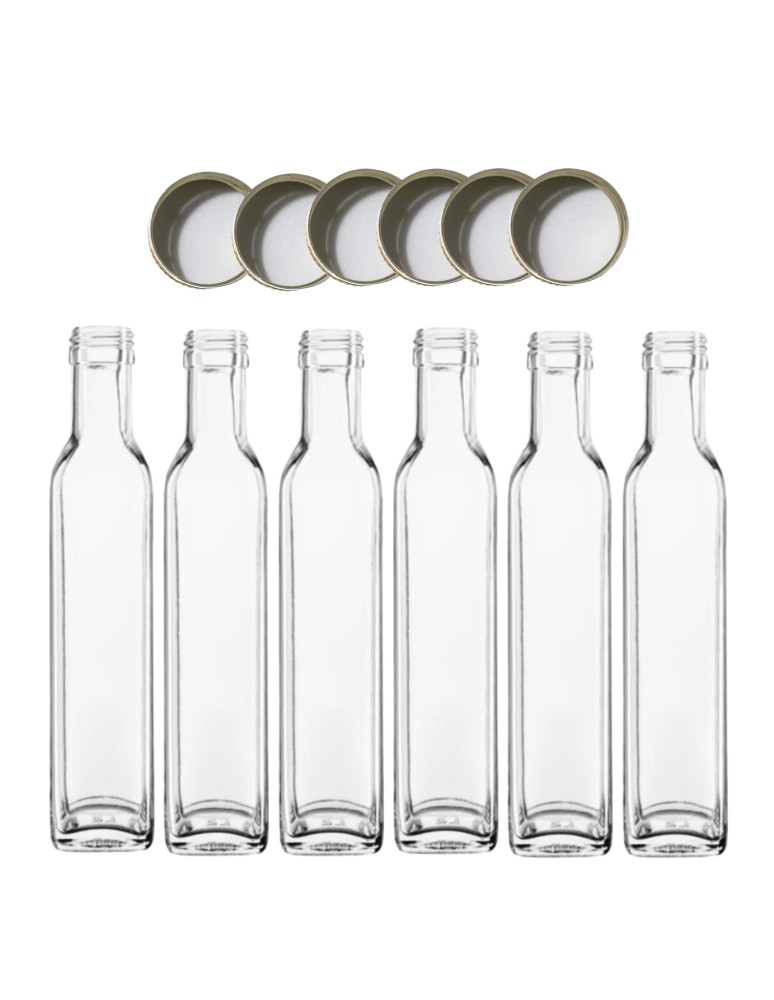 Szklane butelki na alkohol - galoniki - Butelki 250 ml maraski kwadratowe soki na olej oliwę fi31 6szt NAKRĘTKI - product MODO24.PL 2