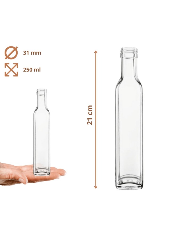 Szklane butelki na alkohol - galoniki - Butelka 250 ml maraska kwadratowa soki na olej oliwę fi31 1szt NAKRĘTKA - product MODO24.PL 3