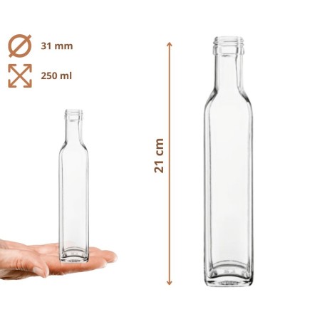Butelki 250ml maraski kwadratowe soki na olej oliwę fi31 10szt BEZ NAKRETEK