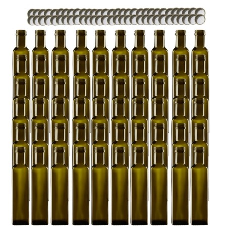 Butelki 250 ml maraski kwadratowe zielone na olej oliwę fi31 60szt NAKRĘTKI