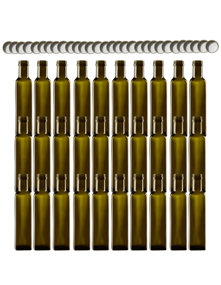 Szklane butelki na alkohol - galoniki - Butelki 250 ml maraski kwadratowe zielone na olej oliwę fi31 30szt NAKRĘTKI - product MODO24.PL 2