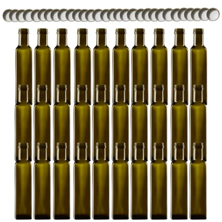 Butelki 250 ml maraski kwadratowe zielone na olej oliwę fi31 30szt NAKRĘTKI