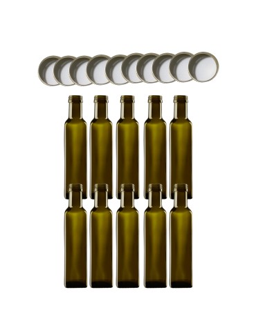 Butelki 250 ml maraski kwadratowe zielone na olej oliwę fi31 10szt NAKRĘTKI - produkt 2
