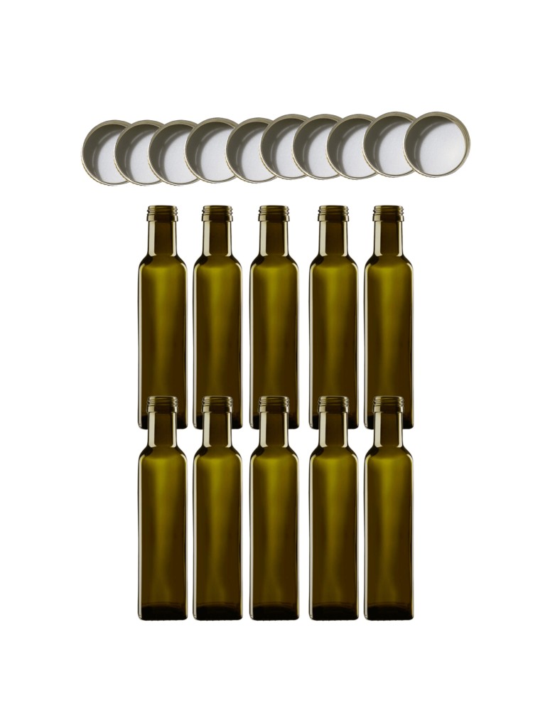 Szklane butelki na alkohol - galoniki - Butelki 250 ml maraski kwadratowe zielone na olej oliwę fi31 10szt NAKRĘTKI - product MODO24.PL 2