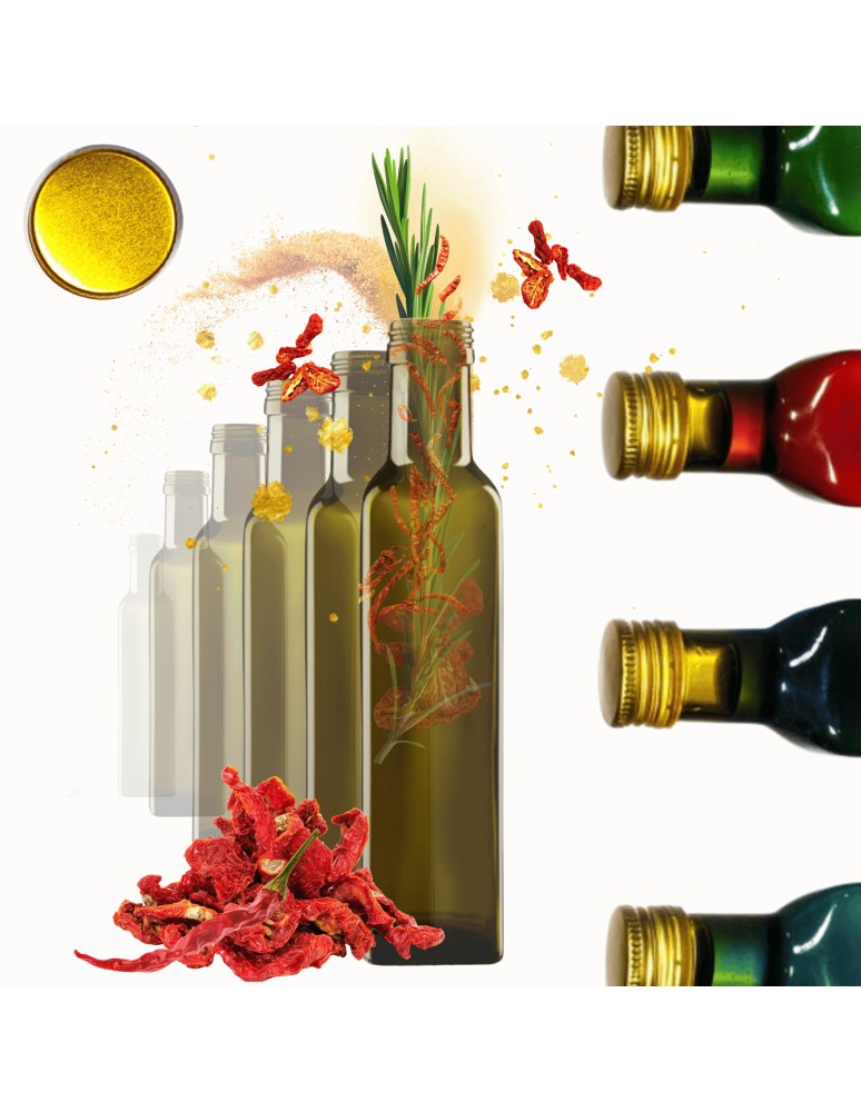Szklane butelki na alkohol - galoniki - Butelki 250 ml maraski kwadratowe zielone na olej oliwę fi31 6szt NAKRĘTKI - produkt MODO24.PL 1