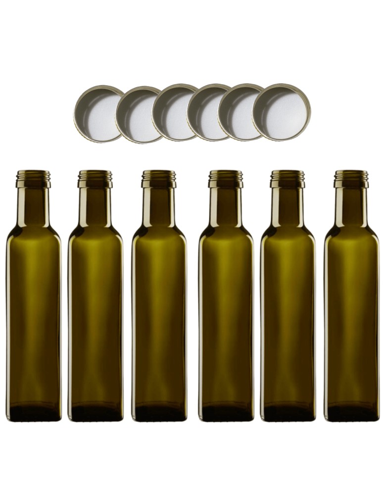 Szklane butelki na alkohol - galoniki - Butelki 250 ml maraski kwadratowe zielone na olej oliwę fi31 6szt NAKRĘTKI - product MODO24.PL 2