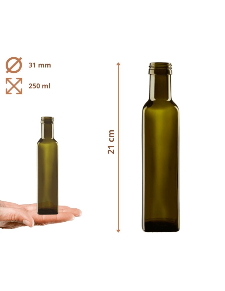 Szklane butelki na alkohol - galoniki - Butelka 250 ml maraska kwadratowa zielona na olej oliwę fi31 1szt NAKRĘTKA - product MODO24.PL 3