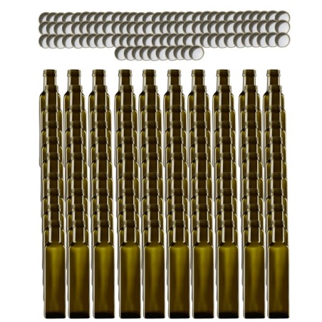 Butelki 250ml maraski kwadratowe zielone na olej oliwę fi31 100szt NAKRĘTKI