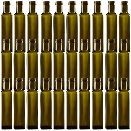 Butelki 250 ml maraski kwadratowe zielone oliwa fi31 30szt BEZ NAKRETEK