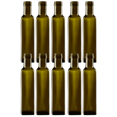 Butelki 250 ml maraski kwadratowe zielone oliwa fi31 10szt BEZ NAKRETEK