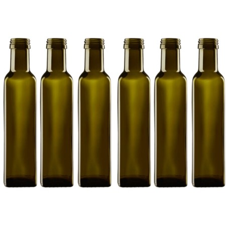 Butelki 250 ml maraski kwadratowe zielone oliwa fi31 6szt BEZ NAKRETEK