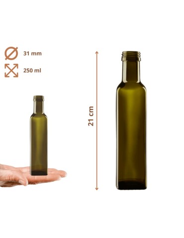 Szklane butelki na alkohol - galoniki - Butelka 250 ml maraska kwadratowa zielona oliwa fi31 1szt BEZ NAKRETKI - product 3