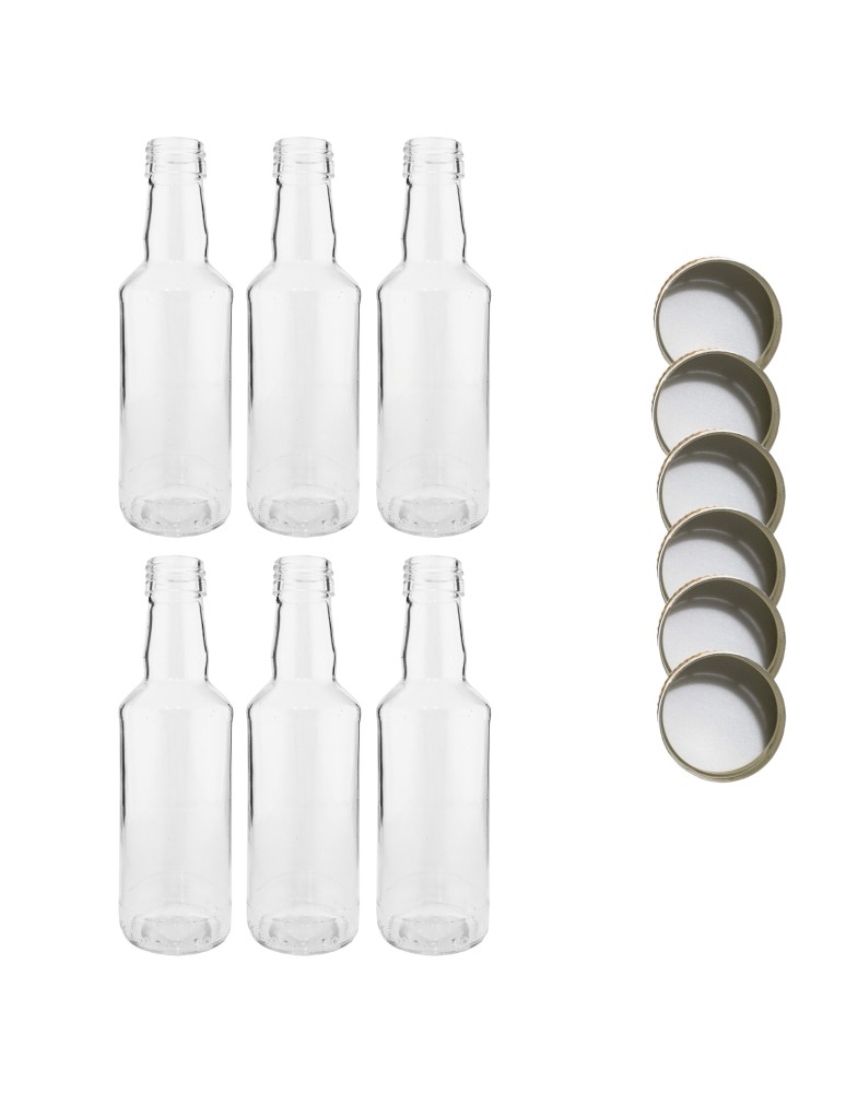 Szklane butelki na alkohol - galoniki - Butelki 200 ml na sok nalewkę syrop tradycyjne fi28 6szt NAKRĘTKI - product MODO24.PL 2