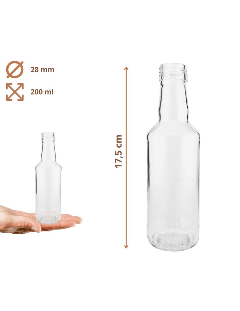 Szklane butelki na alkohol - galoniki - Butelki 200 ml na sok nalewkę syrop tradycyjne fi28 6szt BEZ NAKRETEK - product MODO24.PL 3
