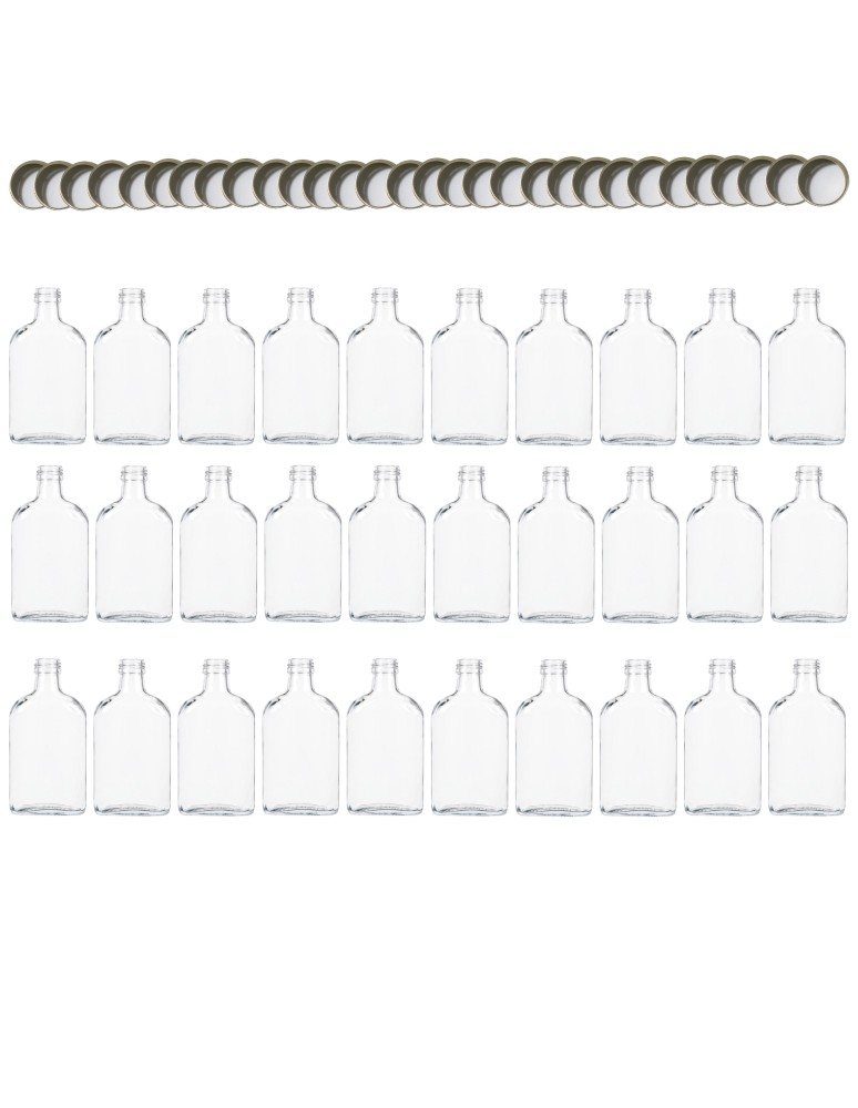 Szklane butelki na alkohol - galoniki - Butelki 200 ml piersiówki kieszonkowe na sok nalewki fi28 30szt NAKRĘTKI - product MODO24.PL 2