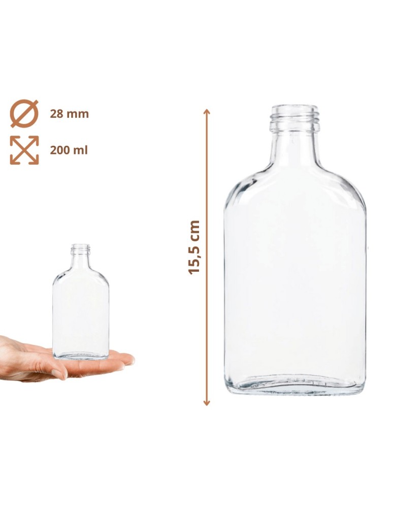 Szklane butelki na alkohol - galoniki - Butelki 200 ml piersiówki kieszonkowe na sok nalewki fi28 100szt NAKRĘTKI - product MODO24.PL 3