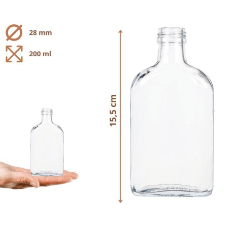 Butelki 200 ml piersiówki kieszonkowe na sok nalewki fi28 100szt NAKRĘTKI