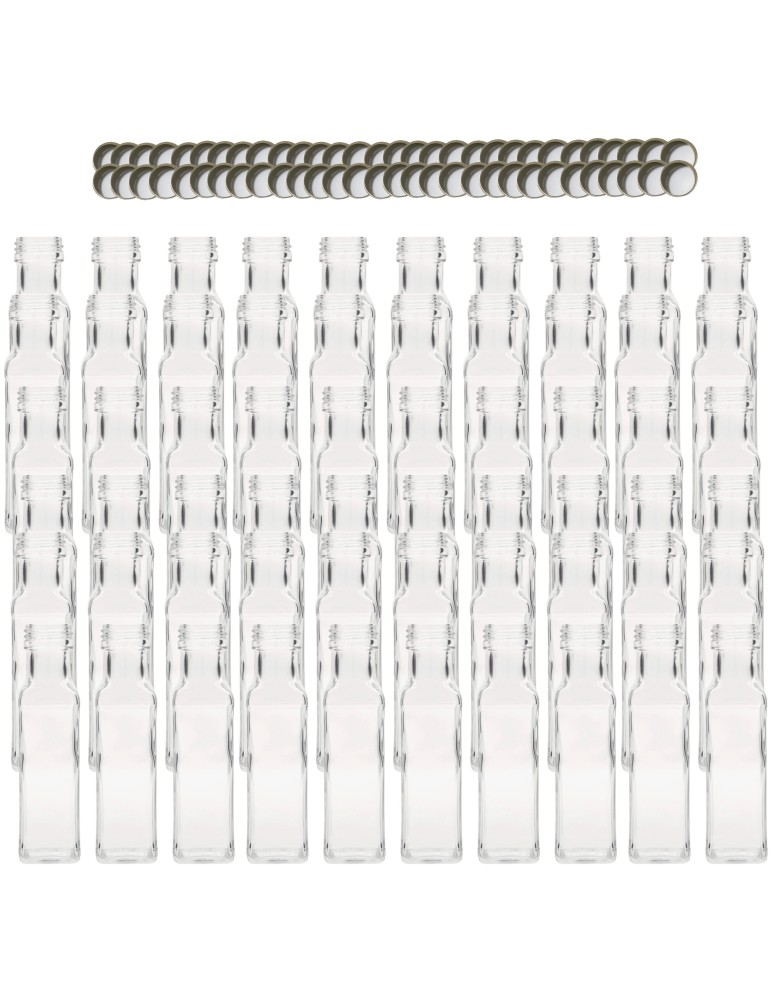 Szklane butelki na alkohol - galoniki - Butelki 100 ml maraski kwadratowe soki na olej oliwę fi31 60szt NAKRĘTKI - product MODO24.PL 2