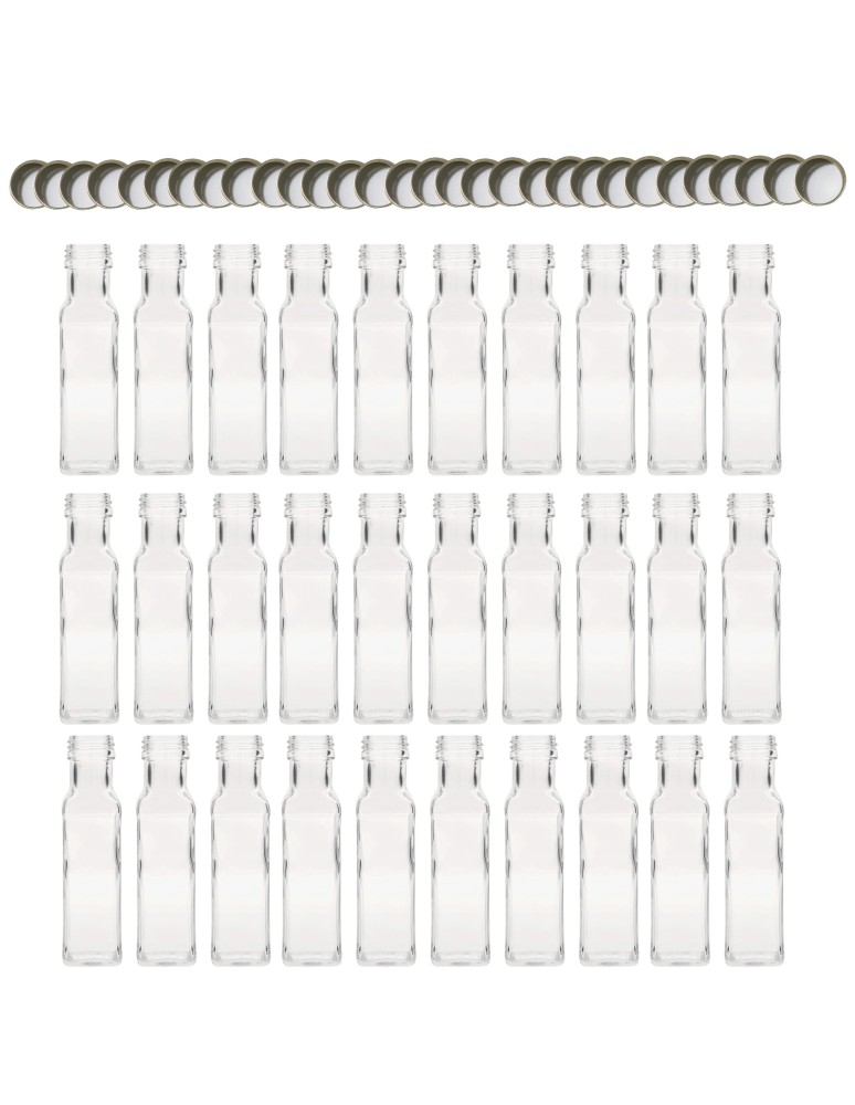 Szklane butelki na alkohol - galoniki - Butelki 100 ml maraski kwadratowe soki na olej oliwę fi31 30szt NAKRĘTKI - product MODO24.PL 2