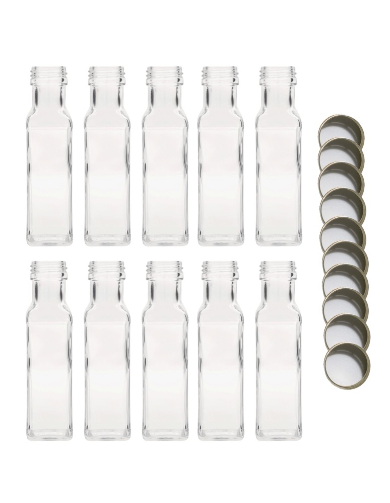 Szklane butelki na alkohol - galoniki - Butelki 100 ml maraski kwadratowe soki na olej oliwę fi31 10szt NAKRĘTKI - product MODO24.PL 2