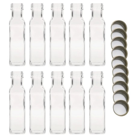 Butelki 100 ml maraski kwadratowe soki na olej oliwę fi31 10szt NAKRĘTKI