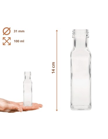 Szklane butelki na alkohol - galoniki - Butelki 100 ml maraski kwadratowe soki na olej oliwę fi31 10szt NAKRĘTKI - product 3