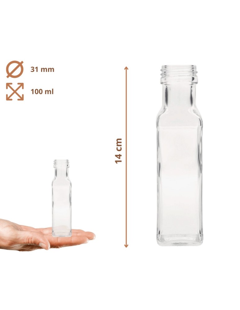 Szklane butelki na alkohol - galoniki - Butelki 100 ml maraski kwadratowe soki na olej oliwę fi31 10szt NAKRĘTKI - product MODO24.PL 3