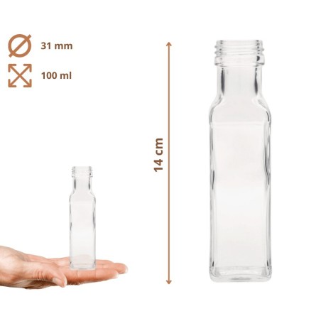 Butelka 100 ml maraska kwadratowa soki na olej oliwę fi31 1szt NAKRĘTKA
