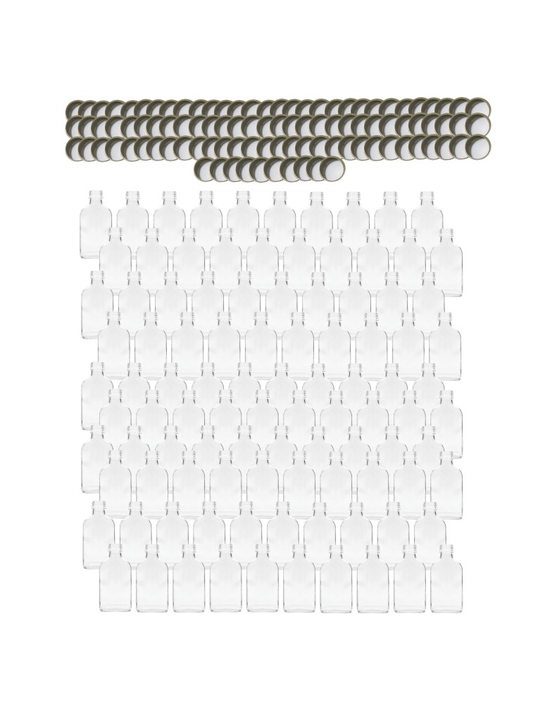 Szklane butelki na alkohol - galoniki - Butelki 100 ml piersiówki płaskie na sok nalewki fi28 100szt NAKRĘTKI PZH - product MODO24.PL 2