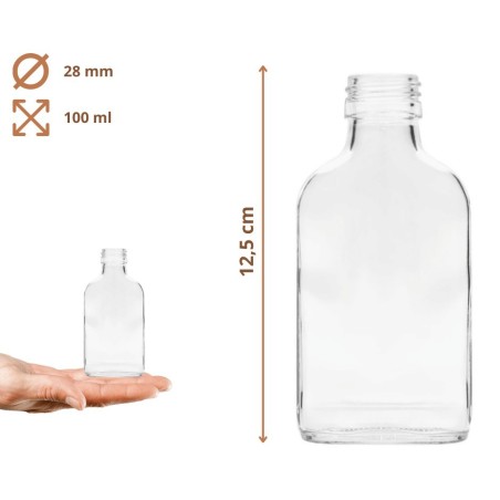Butelki 100ml piersiówki kieszonkowe na sok nalewki fi28 10szt BEZ NAKRETEK