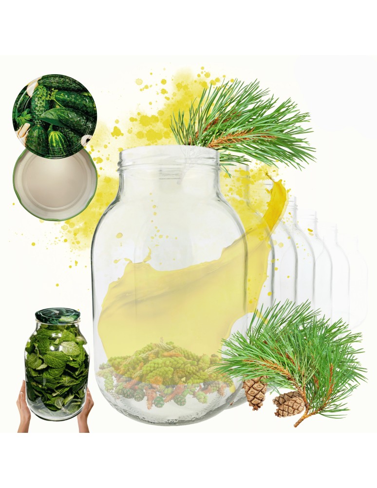 Słoiki - Słoiki 3000ml 3l na ogórki soki grzyby nalewki 6kpl zakrętki 100mm PZH - produkt MODO24.PL 1
