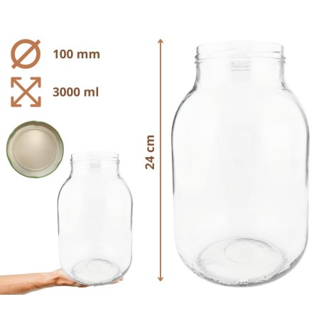 Słoik 3000ml 3l na ogórki soki grzyby nalewki KOMPLET z POKRYWKĄ 100mm PZH