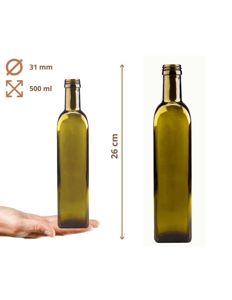 Szklane butelki na alkohol - galoniki - Butelki 500 ml maraski kwadratowe zielone na oliwę fi31 60szt BEZ NAKRETEK - product MODO24.PL 16