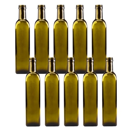 Butelki 500 ml maraski kwadratowe zielone na oliwę fi31 10szt BEZ NAKRETEK