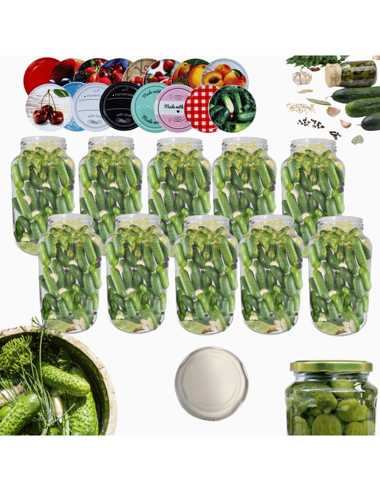 Słoiki - Słoiki 1500ml 1,5l ogórki małosolne sok grzyby nalewki 10kpl zakrętki 82mm - product MODO24.PL 14