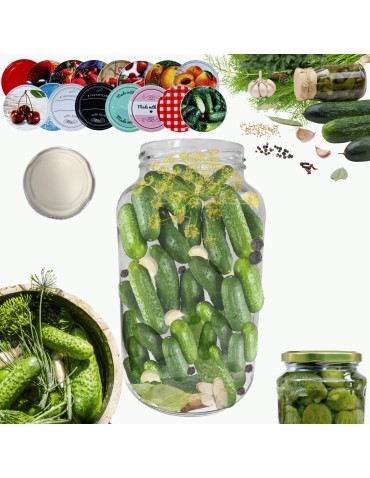 Słoiki - Słoik 1500ml 1,5l na ogórki małosolne soki nalewki KOMPLET z POKRYWKĄ 82mm - product 14