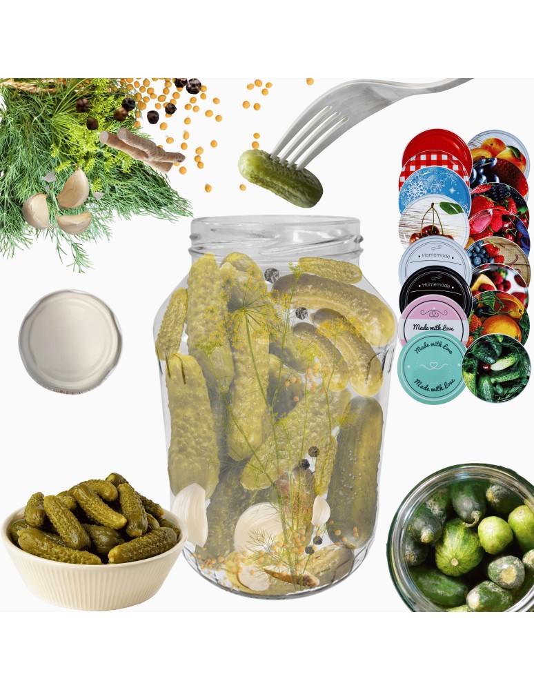 Słoiki - Słoik 1500ml 1,5l na ogórki małosolne soki nalewki KOMPLET z POKRYWKĄ 82mm - product MODO24.PL 14