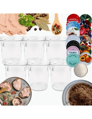 Słoiki - Słoiki 346ml 6 KOMPLETÓW z POKRYWKĄ słoiki na pasztet dżemy grzybki 82mm - product 14