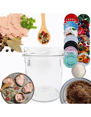 Słoiki - Słoik 346ml KOMPLET z POKRYWKĄ słoik na pasztet dżemy kompot grzybki 82mm - product 14